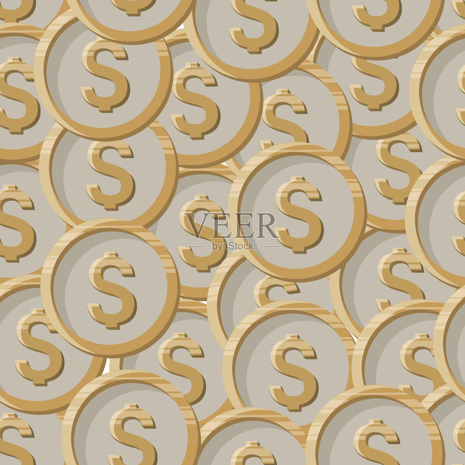 美元硬币。向量的资金背景。美元无缝模式。经营理念。美国的货币符号插画图片素材