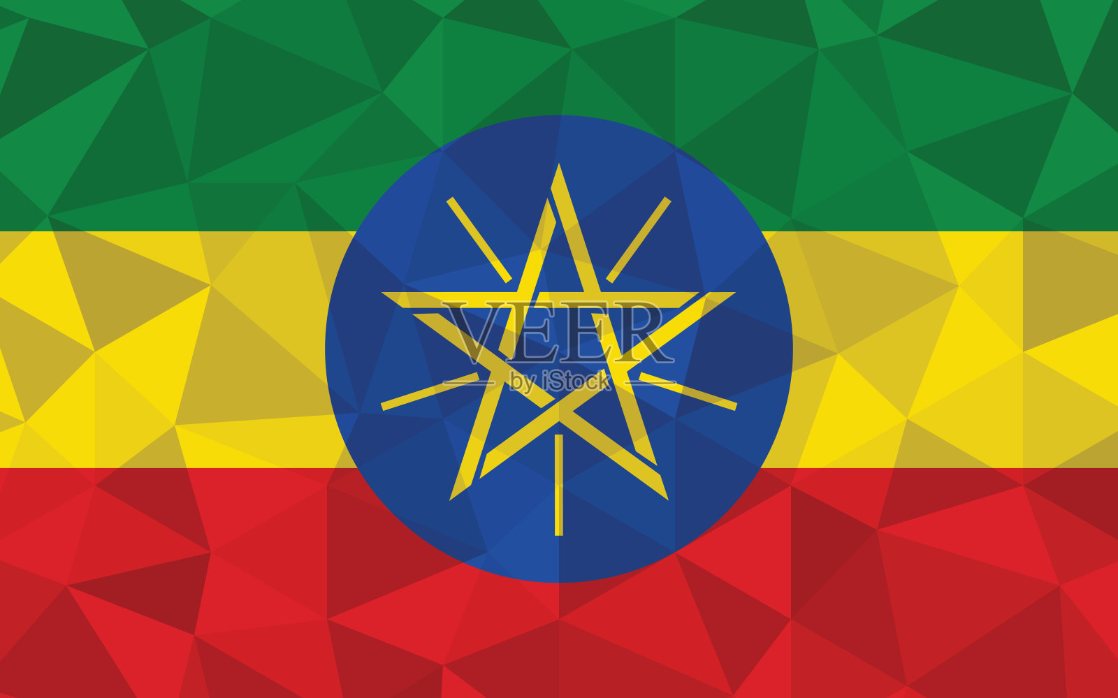低聚埃塞俄比亚旗矢量插图。三角埃塞俄比亚国旗图形。埃塞俄比亚国旗是独立的象征。插画图片素材