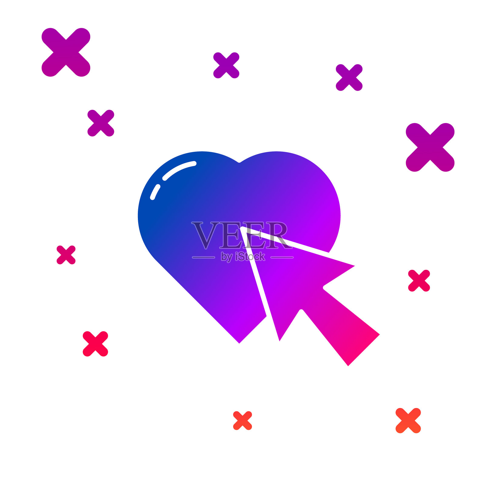 颜色心脏和鼠标点击图标隔离图标素材