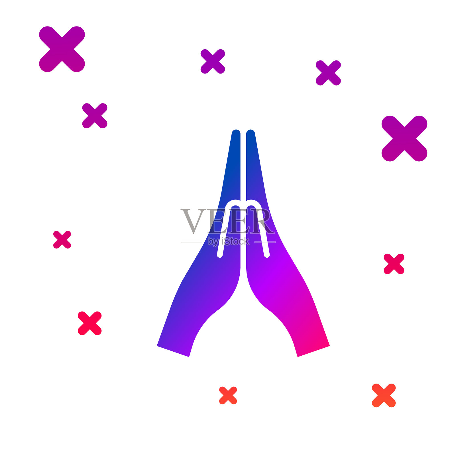 彩色手在祈祷位置图标孤立上插画图片素材