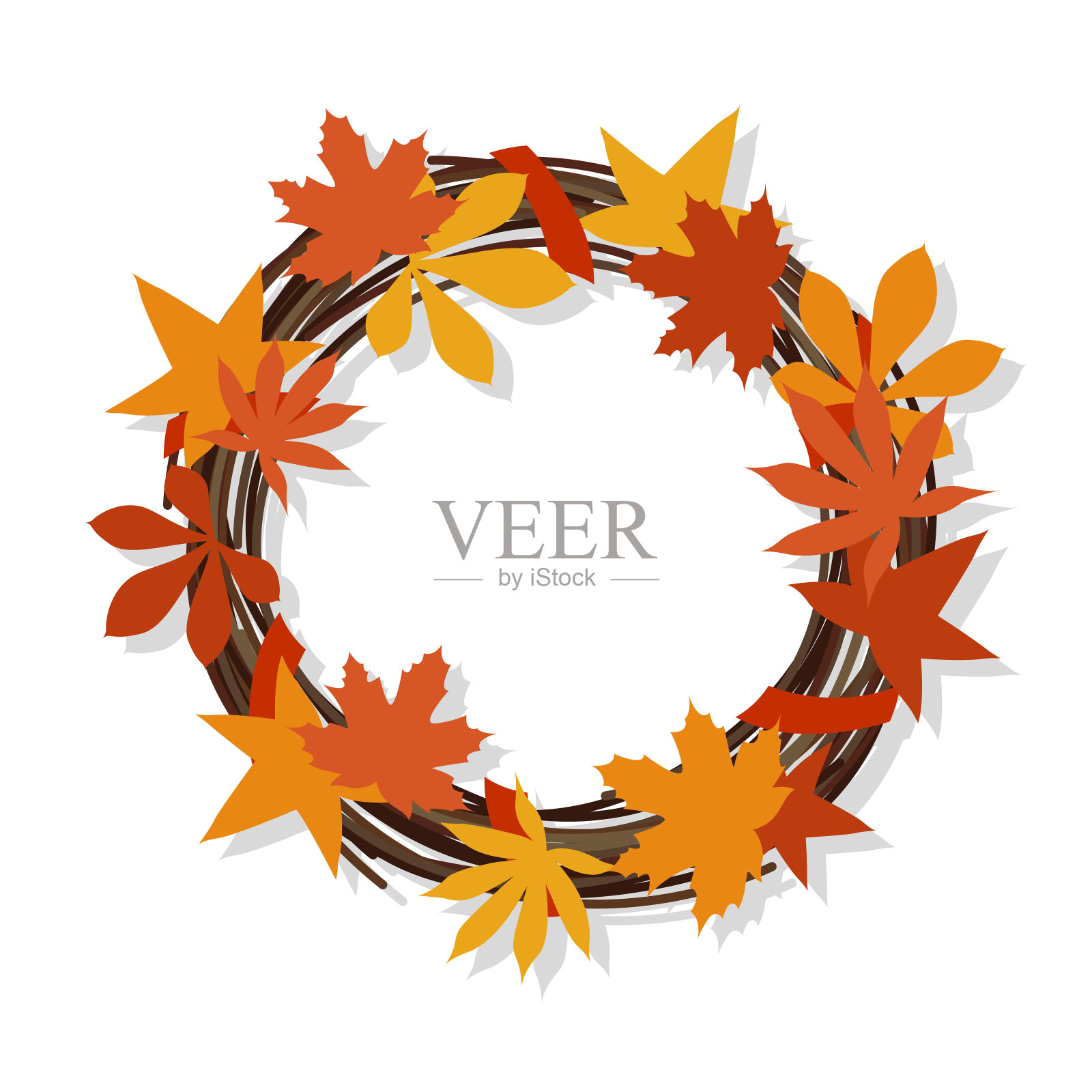 树枝和秋叶组成的花环。感恩节,万圣节装饰。插画图片素材