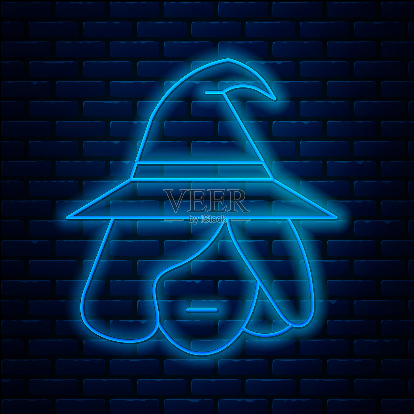 发光的霓虹灯线女巫图标隔离在砖块上插画图片素材