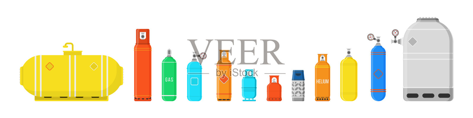 不同的气体钢瓶插画图片素材