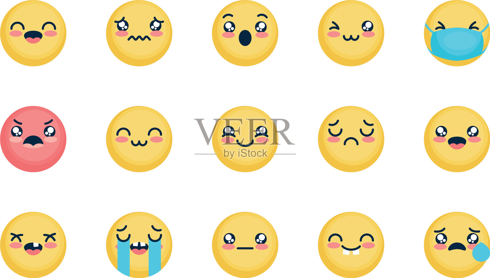 愤怒的表情符号和表情符号的脸图标设置扁平风格图标素材