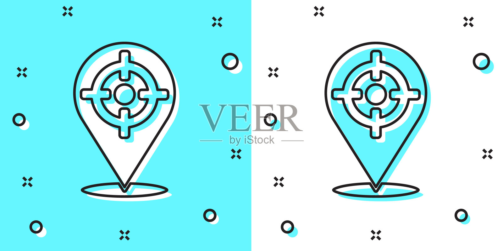 黑线目标运动图标隔离在绿色和白色背景。射击靶场或射击的清晰目标。随机动态形状。向量插画图片素材