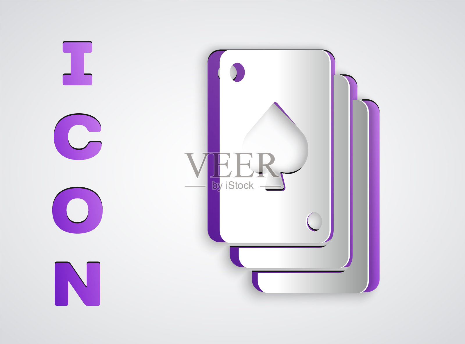 纸牌图标孤立在灰色背景上。赌场赌博。纸艺术风格。向量图标素材