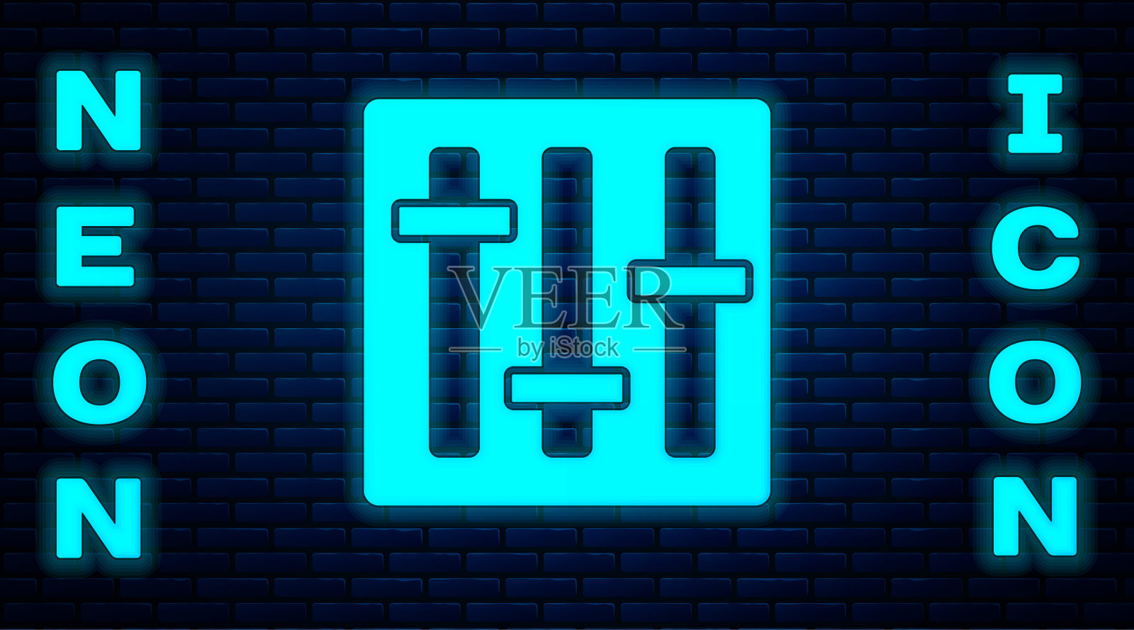 声音混音控制器图标隔离在砖墙的背景上。Dj设备滑动按钮。混合控制台。向量图标素材