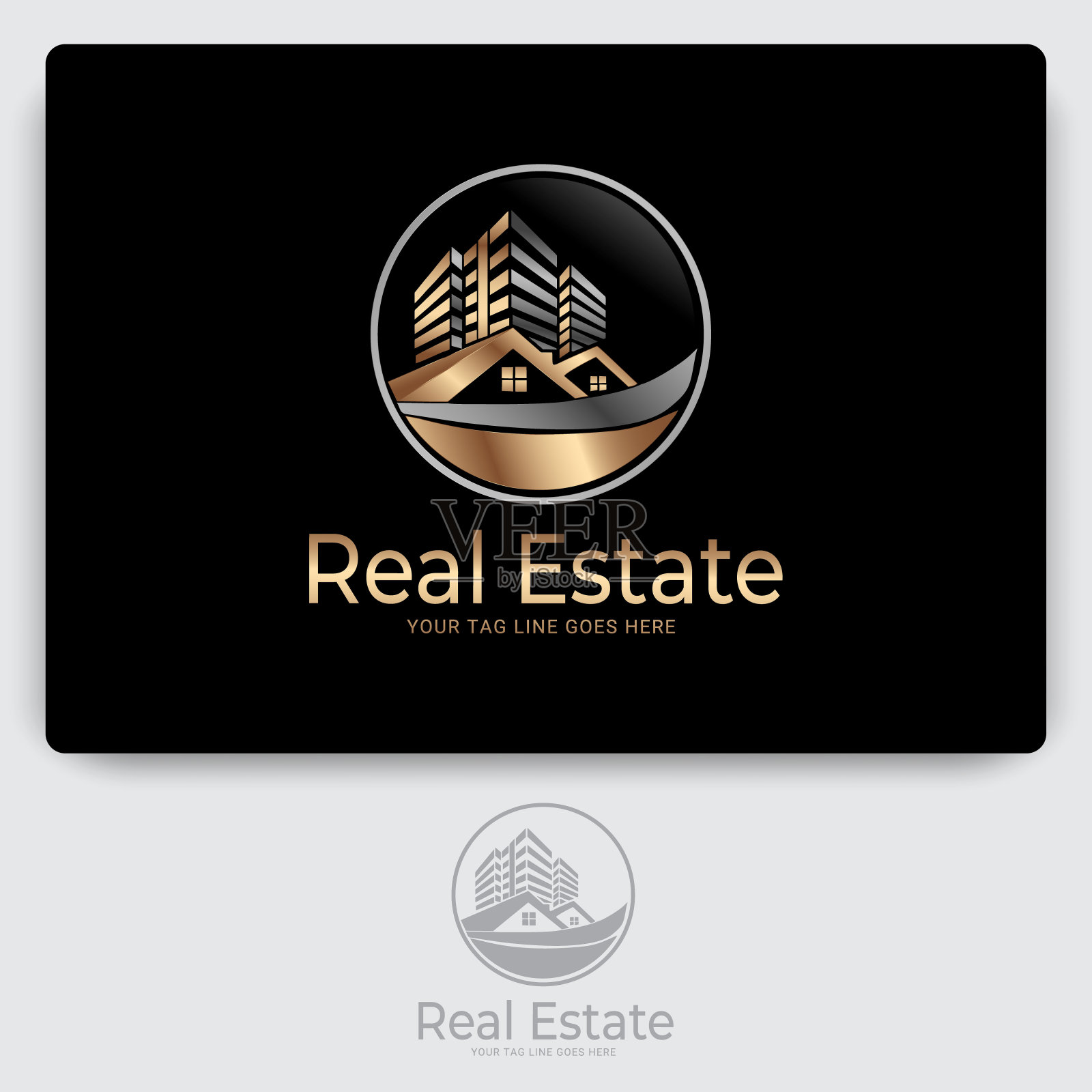 金圈房地产、建筑及建筑标识矢量设计插画图片素材