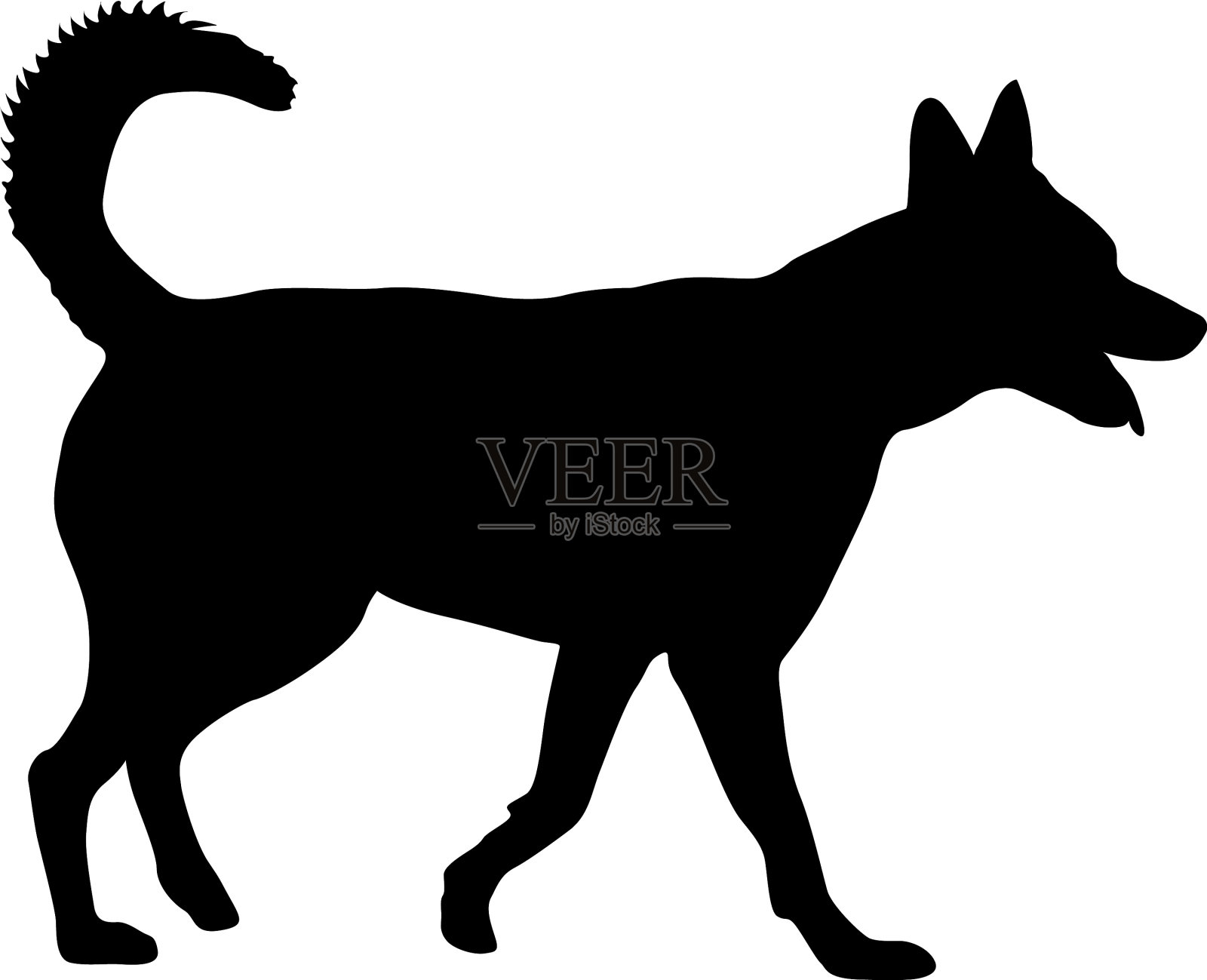 牧羊犬的黑色剪影在白色的背景插画图片素材