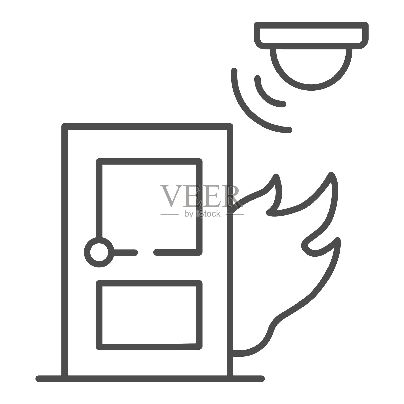 火灾和烟雾传感器附近的门细线图标插画图片素材