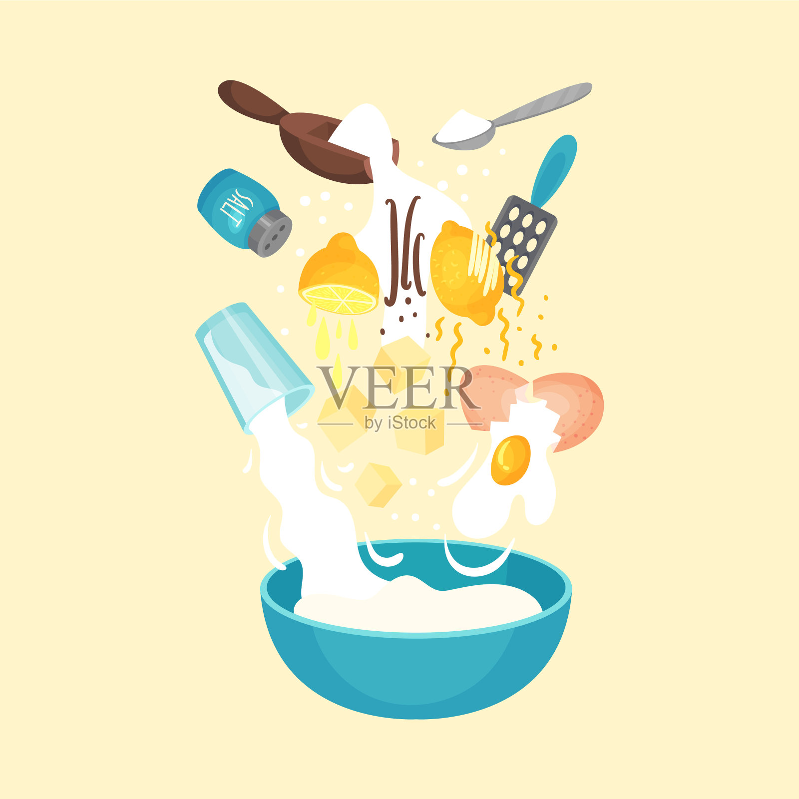 浮动配料烘焙柠檬饼干插画图片素材