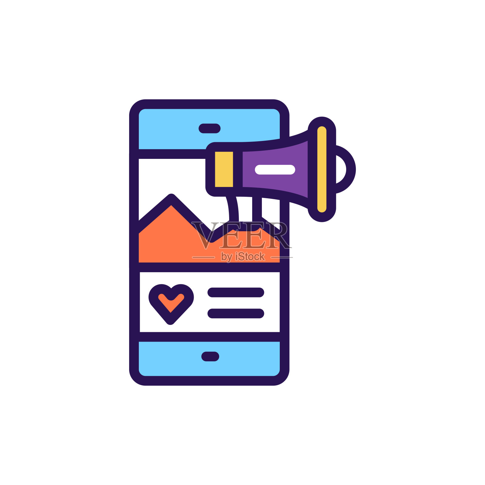 内容营销线彩色图标。社交媒体推广。图标素材