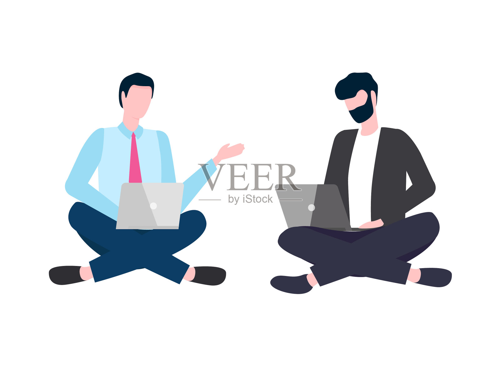 在笔记本电脑上工作的商人插画图片素材