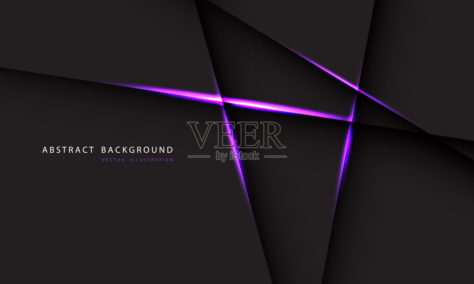 抽象的紫色光线在深灰色多边形几何与简单的文字在空白空间设计现代豪华未来技术背景矢量插图。插画图片素材