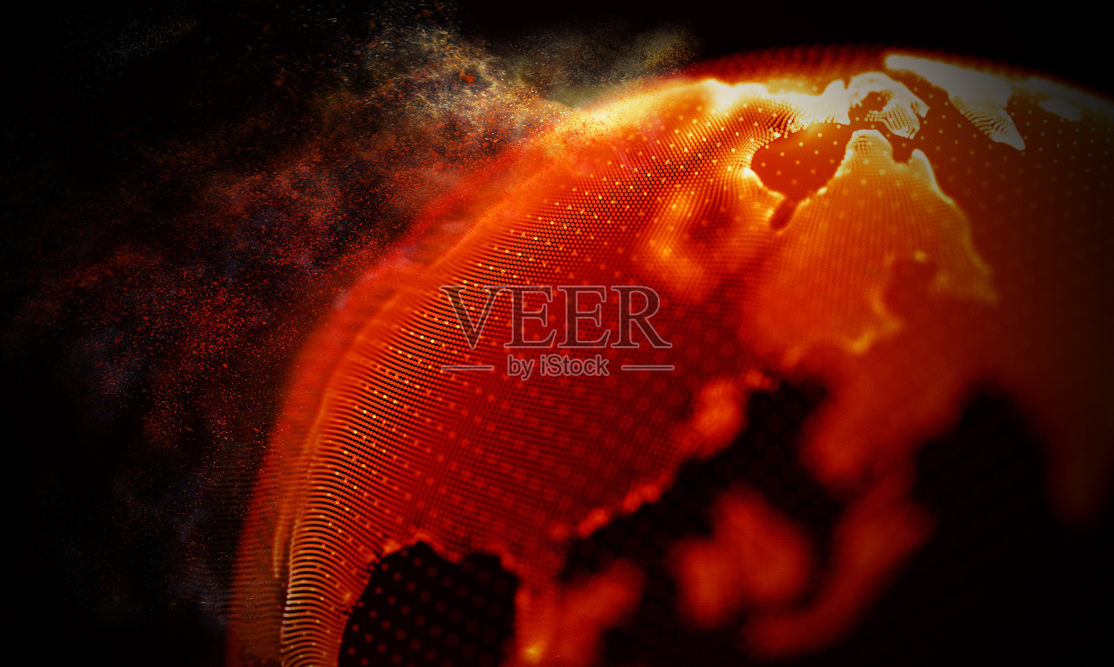 抽象红色几何背景。连接结构。科学背景。未来技术HUD元素。连接着点和线。灰尘和烟雾。插画图片素材