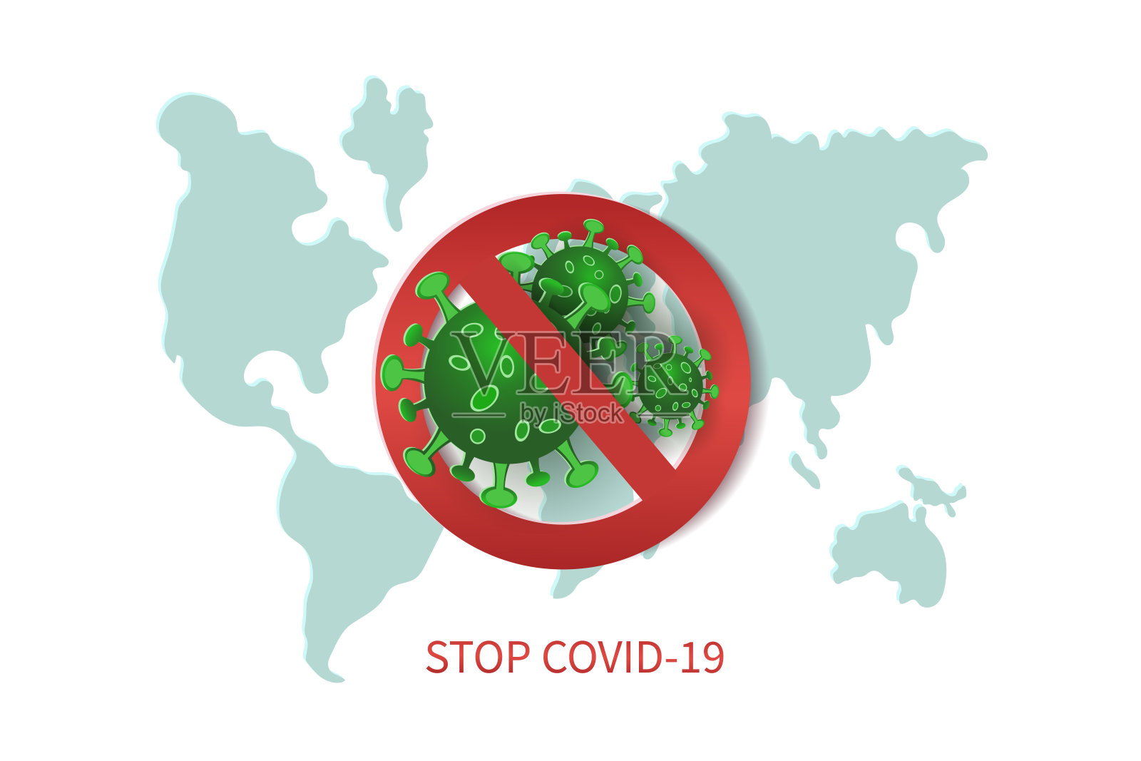 停止Covid-19 &红色禁止标志停止Covid-19概念。插画图片素材