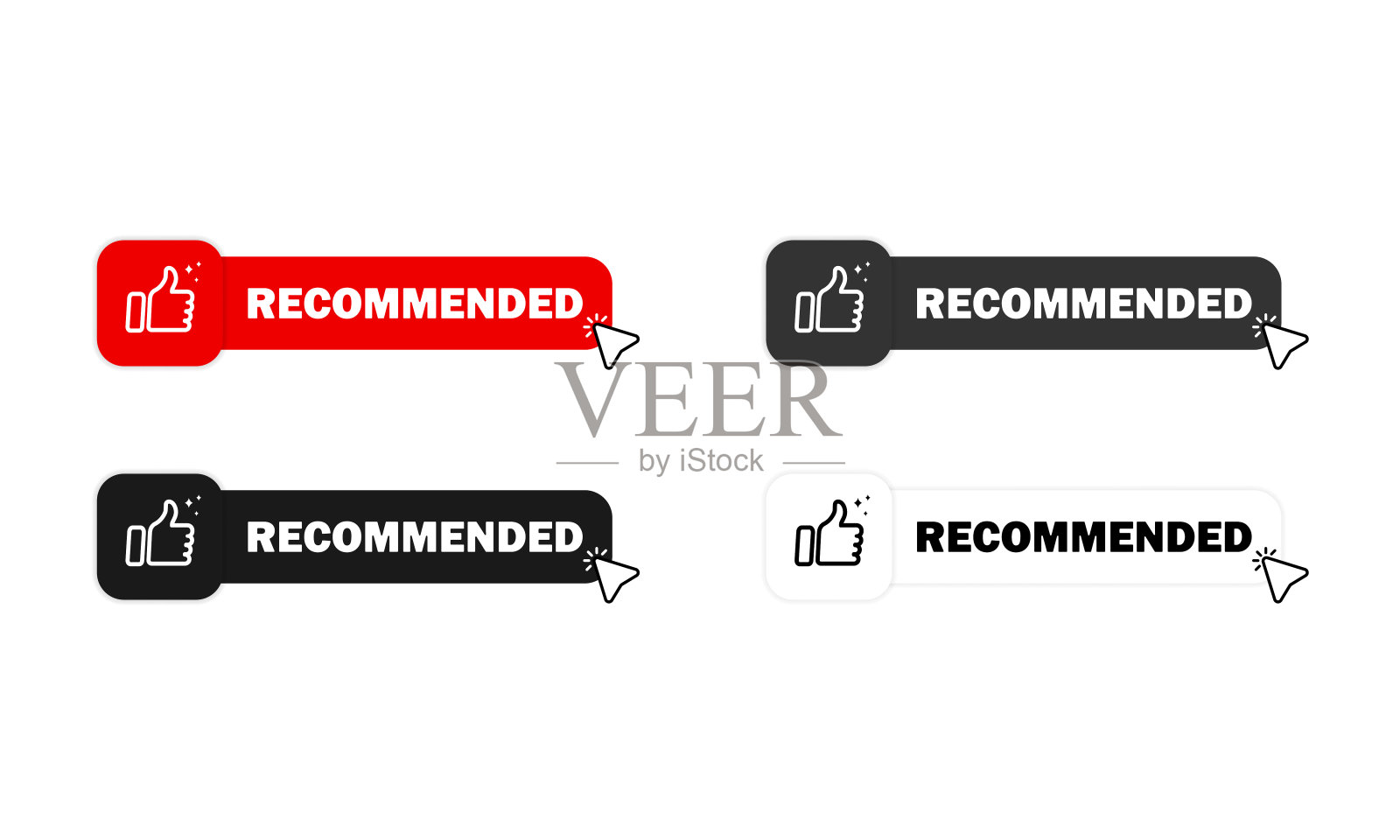 推荐的按钮图标设置。伸出大拇指的迹象。游标。向量EPS 10。在白色背景上隔离插画图片素材