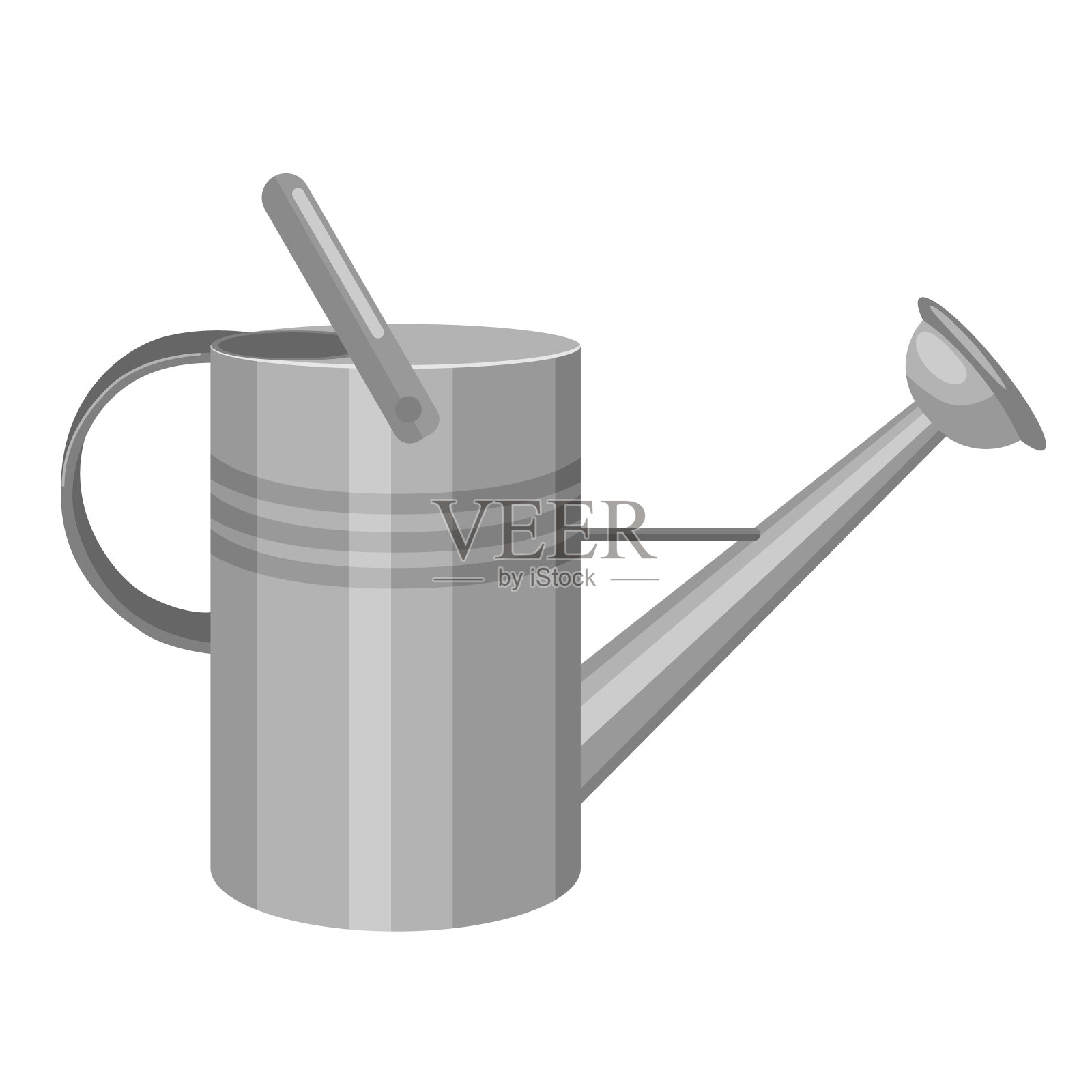 金属喷壶孤立在平面风格。银色园林设备工具设计元素图片