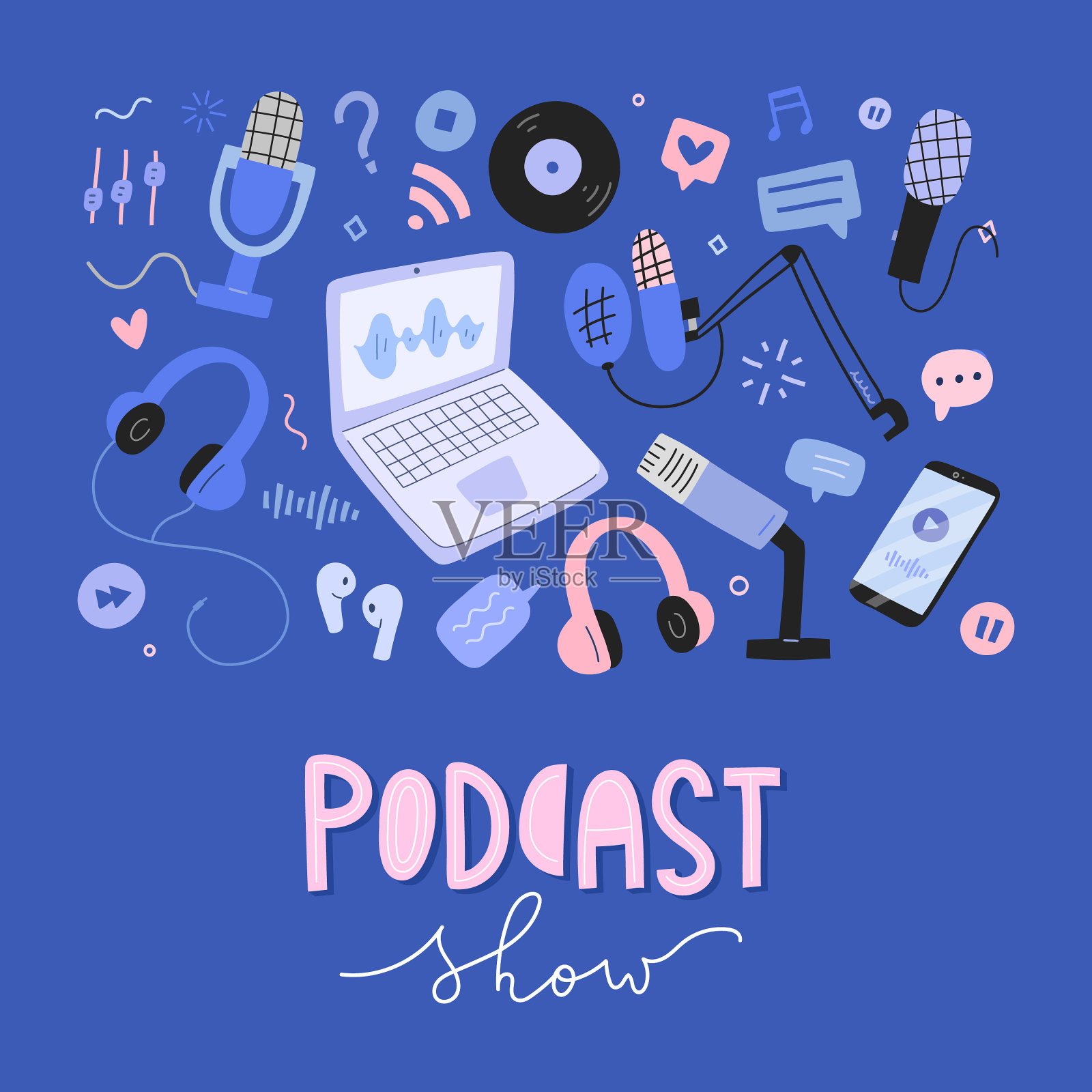 播客收集各种工具设备插画图片素材