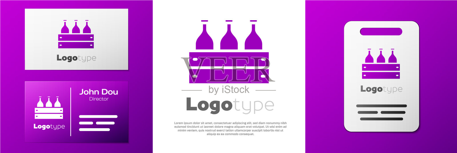 标志型酒瓶酒瓶在一个木盒子图标插画图片素材