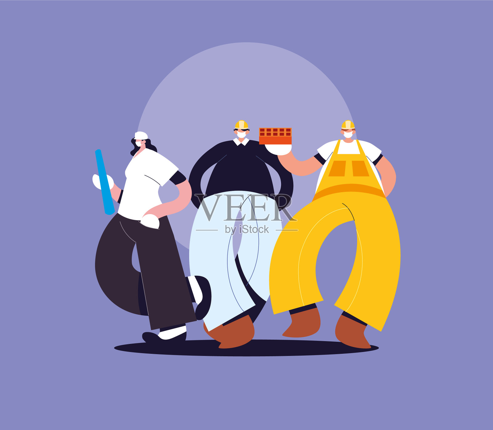 组技术员和工程师戴口罩插画图片素材