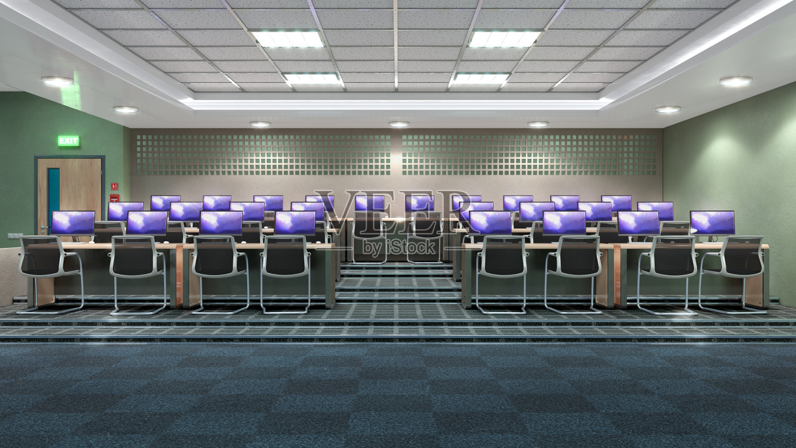 高中教室内部。三维演示照片摄影图片