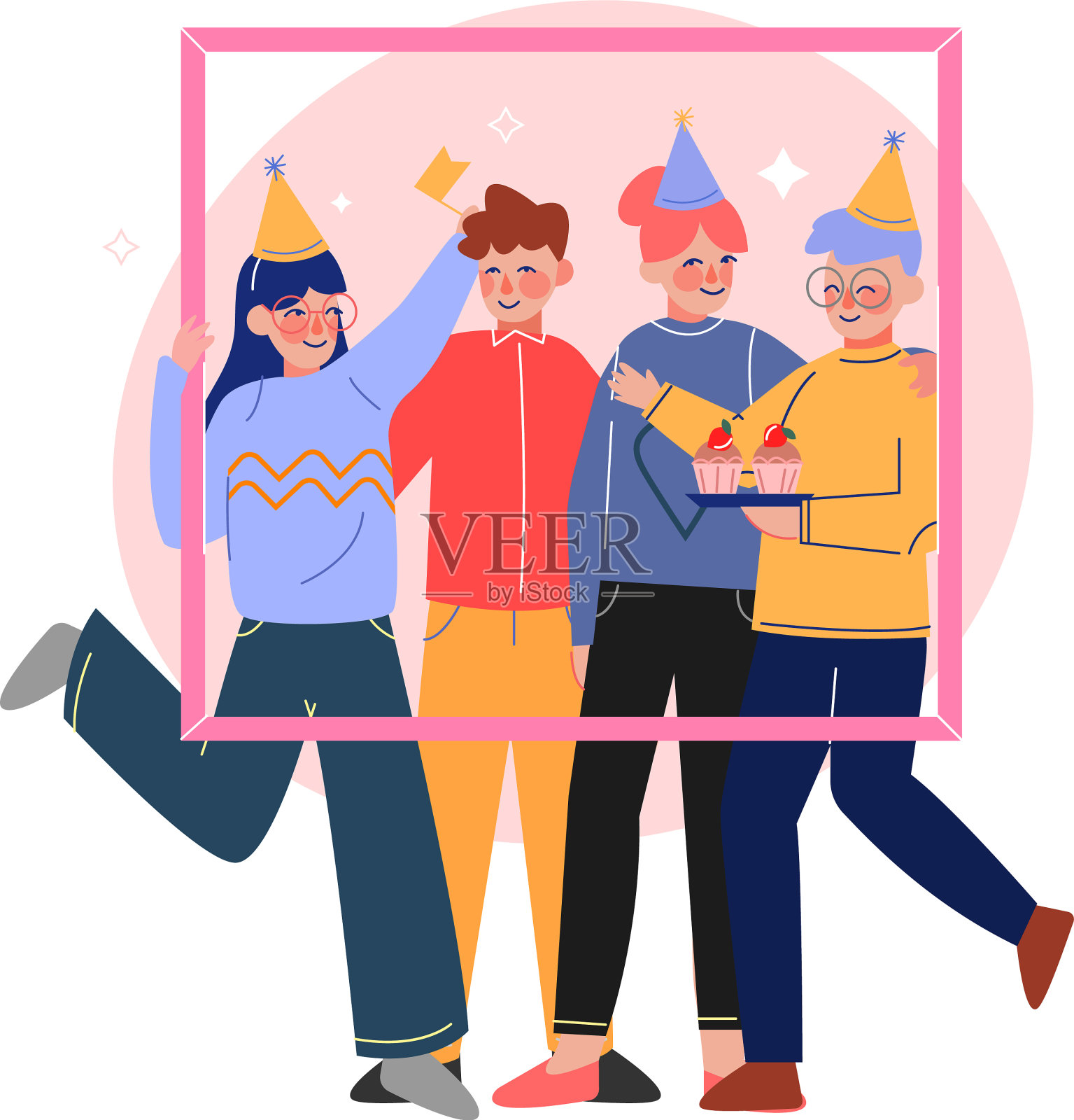 一群朋友捧着相框的女孩设计元素图片