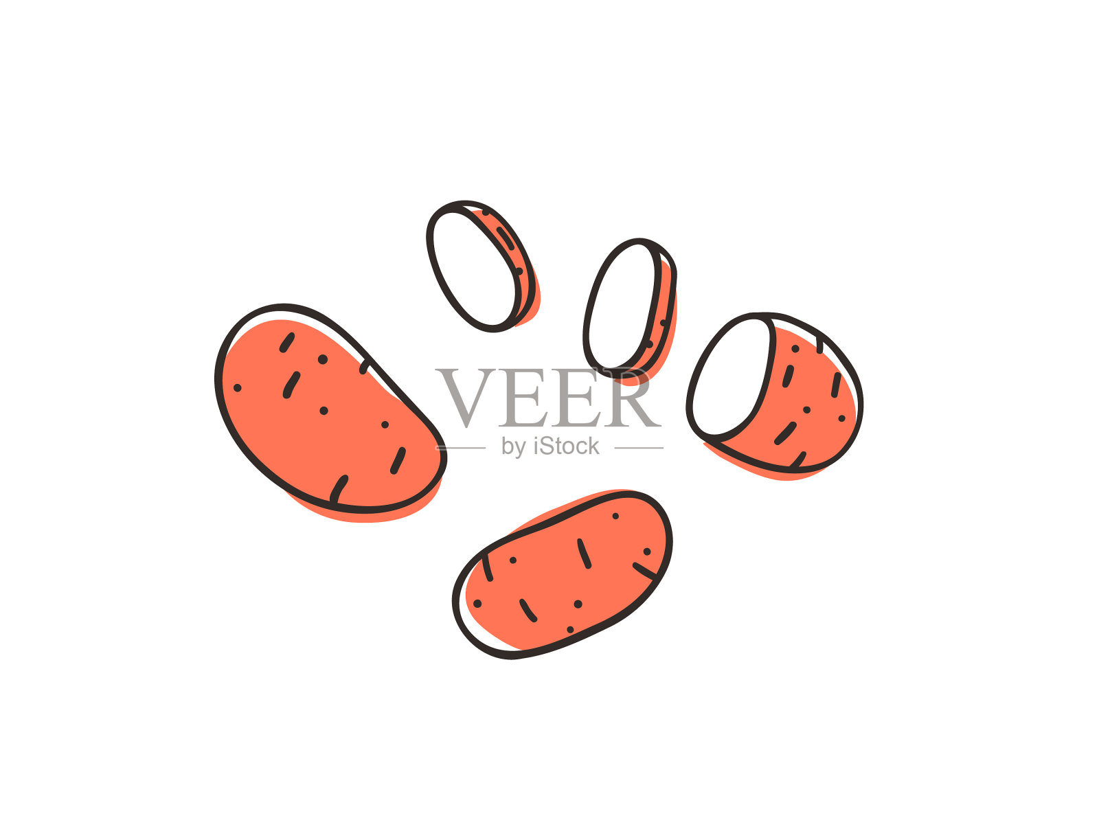 手绘土豆和时尚水果插画图片素材
