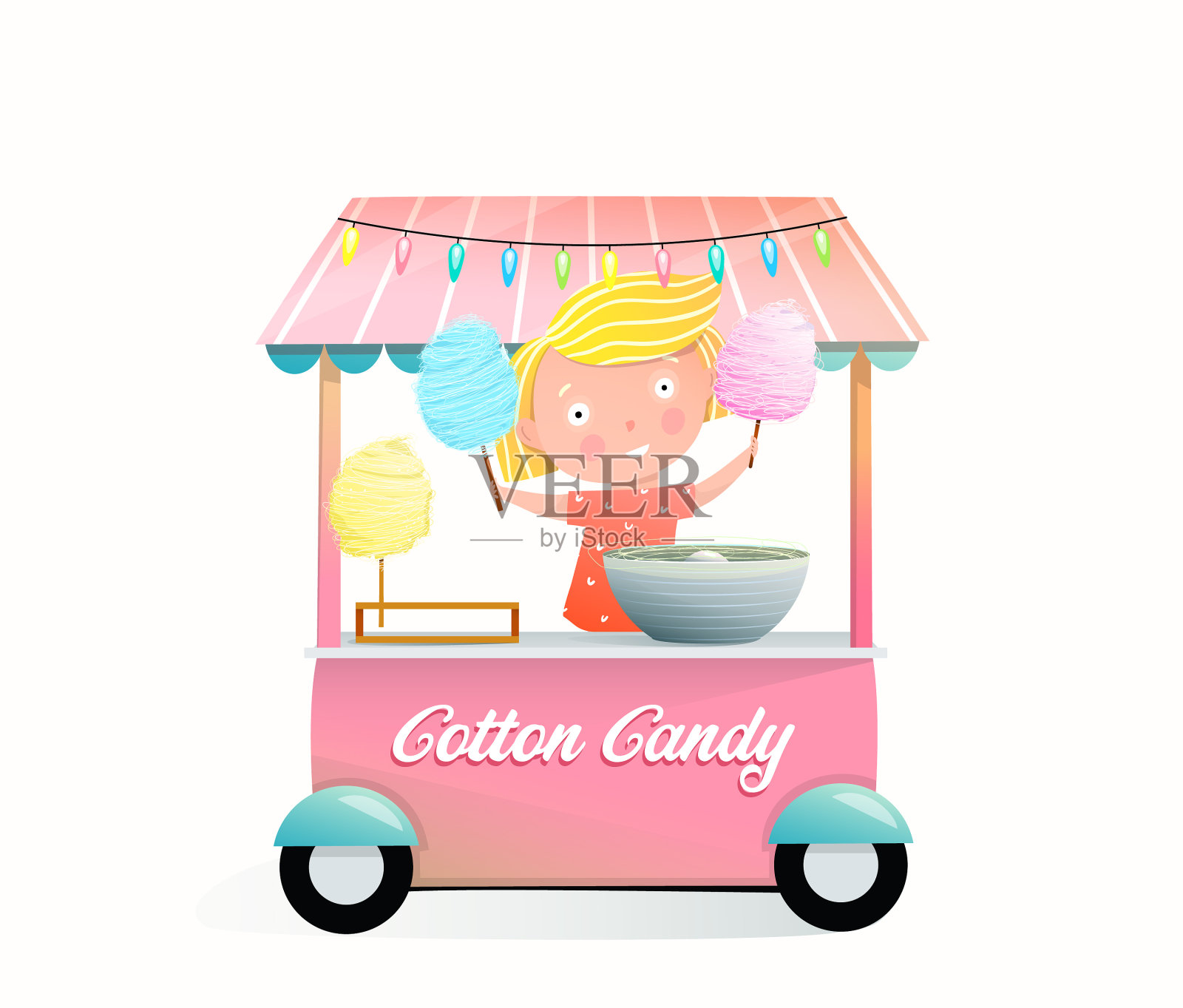 街头市场小贩摆摊卖棉花糖插画图片素材