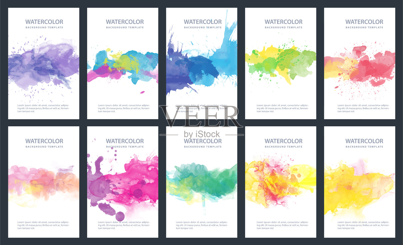 捆绑集彩色矢量水彩垂直背景插画图片素材