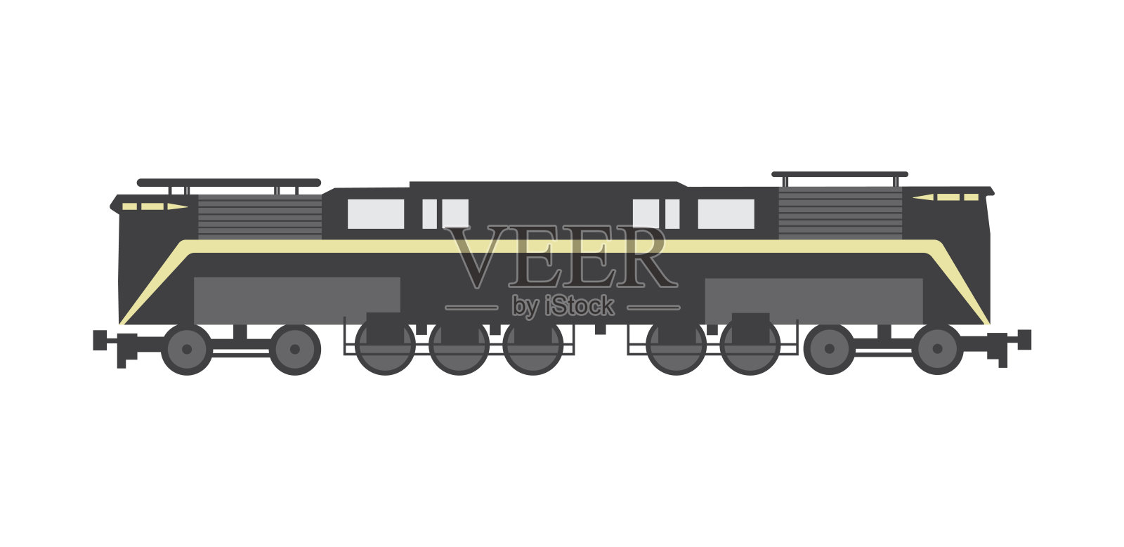 机车列车车厢在单色平面矢量图中孤立。设计元素图片