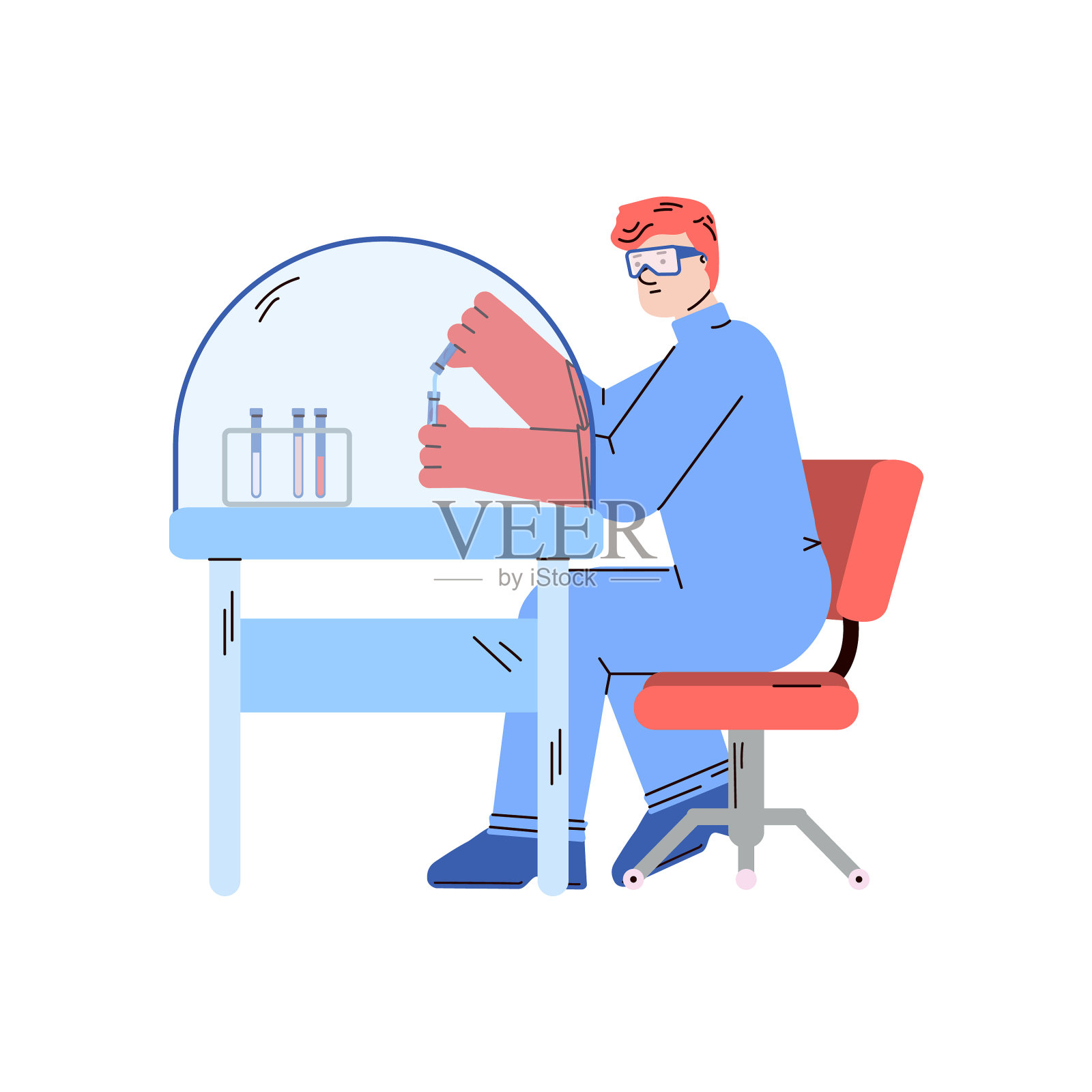 科学实验室桌上的卡通科学家设计元素图片