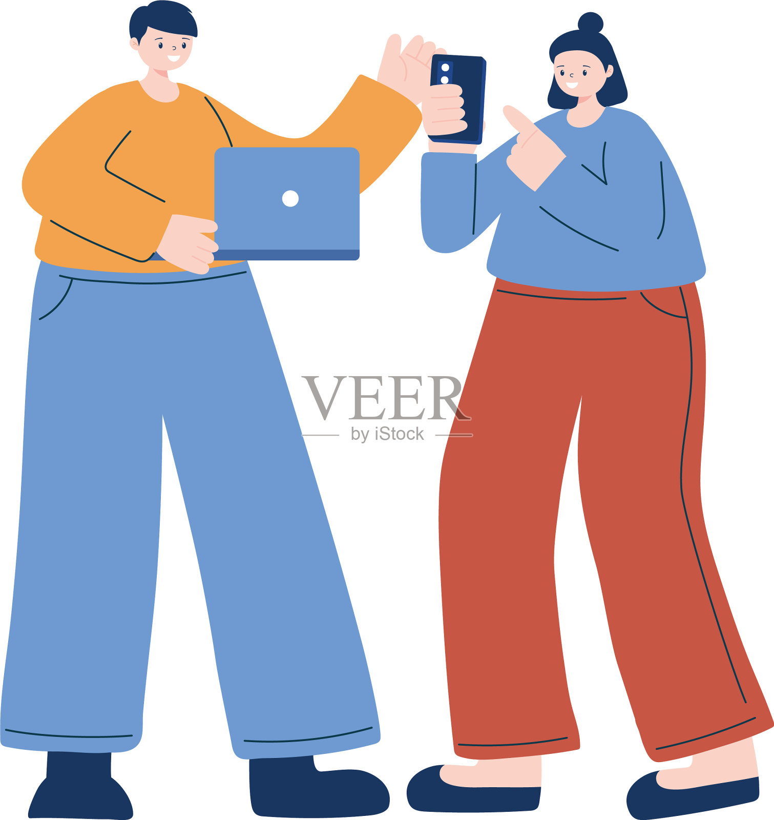 有智能手机和笔记本电脑的男人和女人设计元素图片