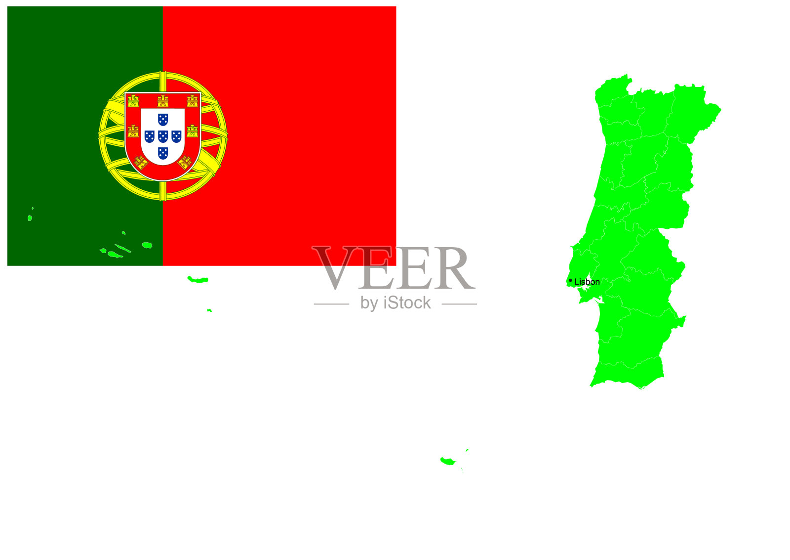 葡萄牙国旗和地图插画图片素材