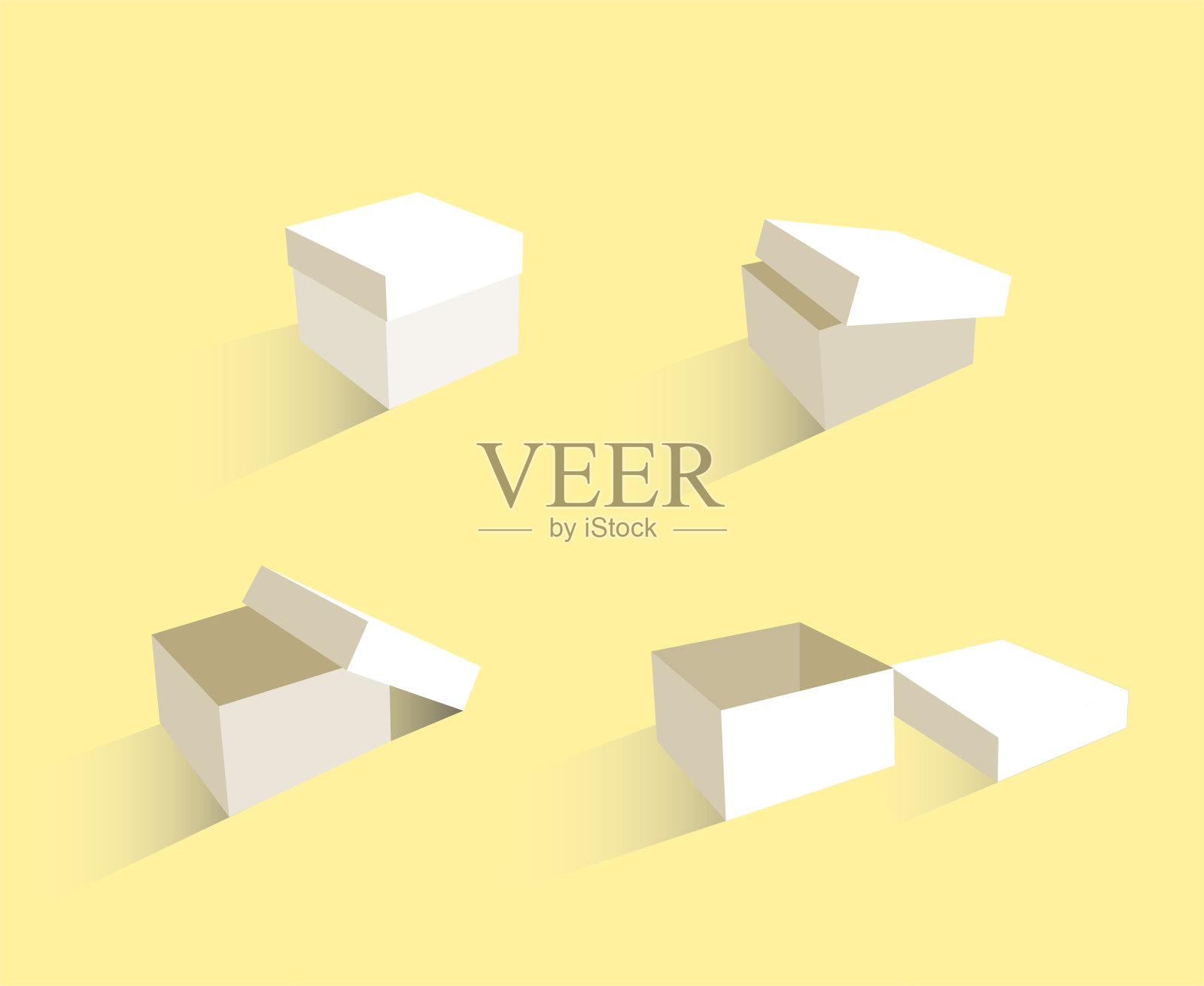 一组不同角度的打开和关闭的盒子。等距的视角。矢量插图。纸箱运送时，包装可打开或关闭盒。纸板箱模型套装。插画图片素材