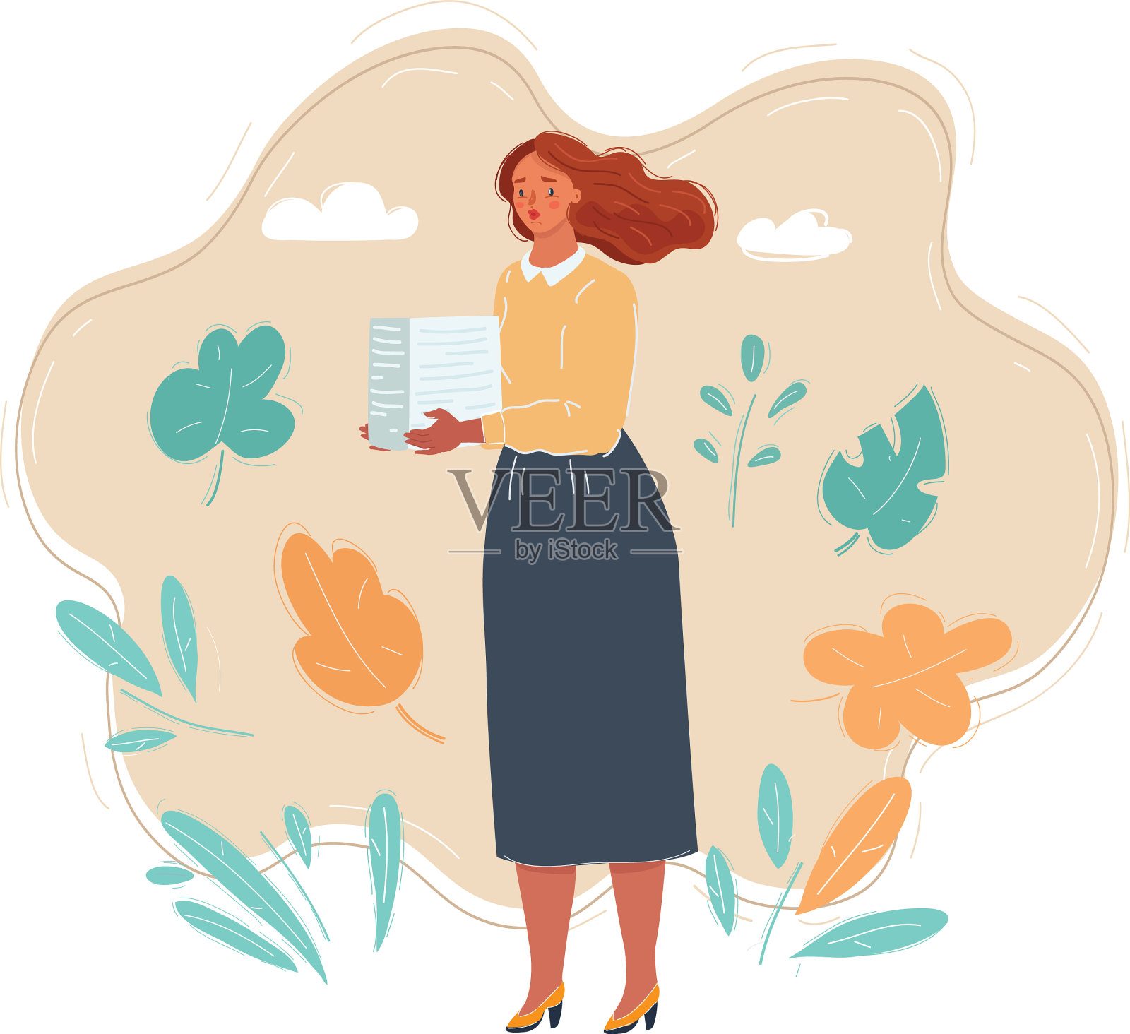 悲伤的女子站在设计元素图片