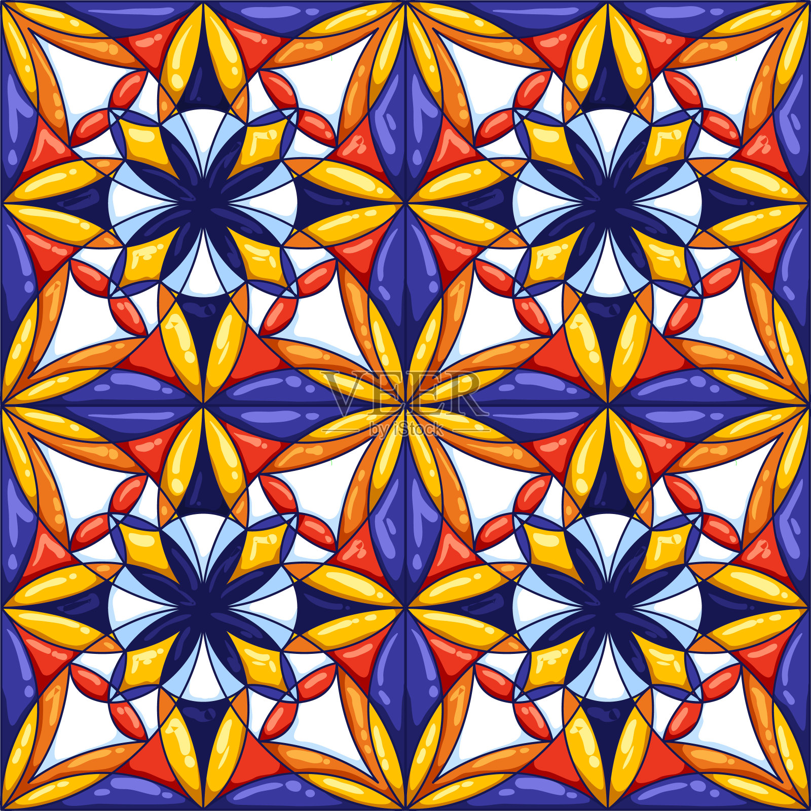 瓷砖的模式。典型的华丽的葡萄牙或意大利瓷砖。装饰抽象背景。无缝的复古的向量插画图片素材