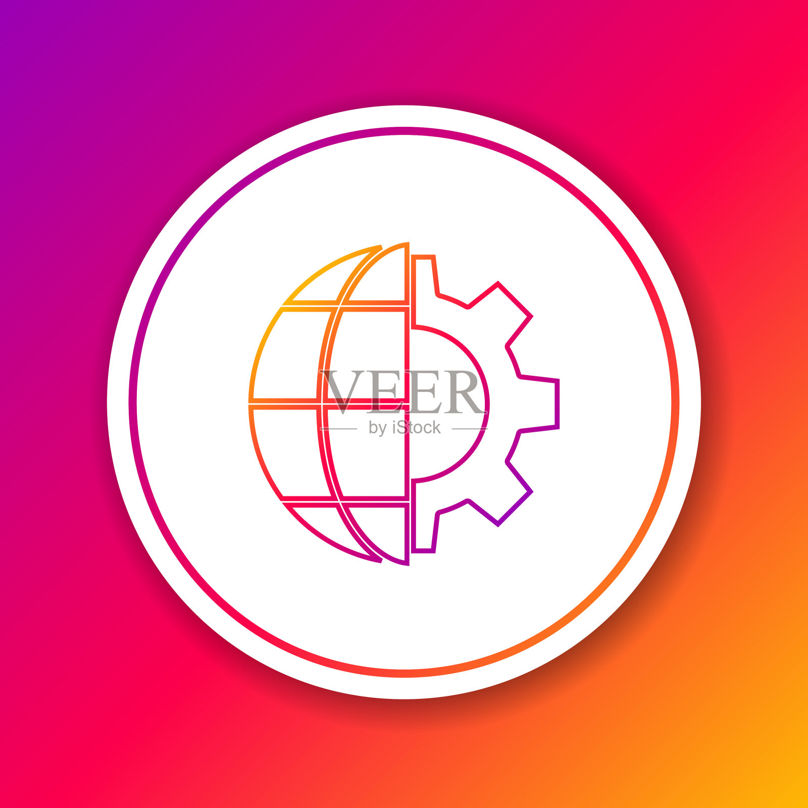 彩色线地球仪、地球和齿轮或齿轮图标图标素材