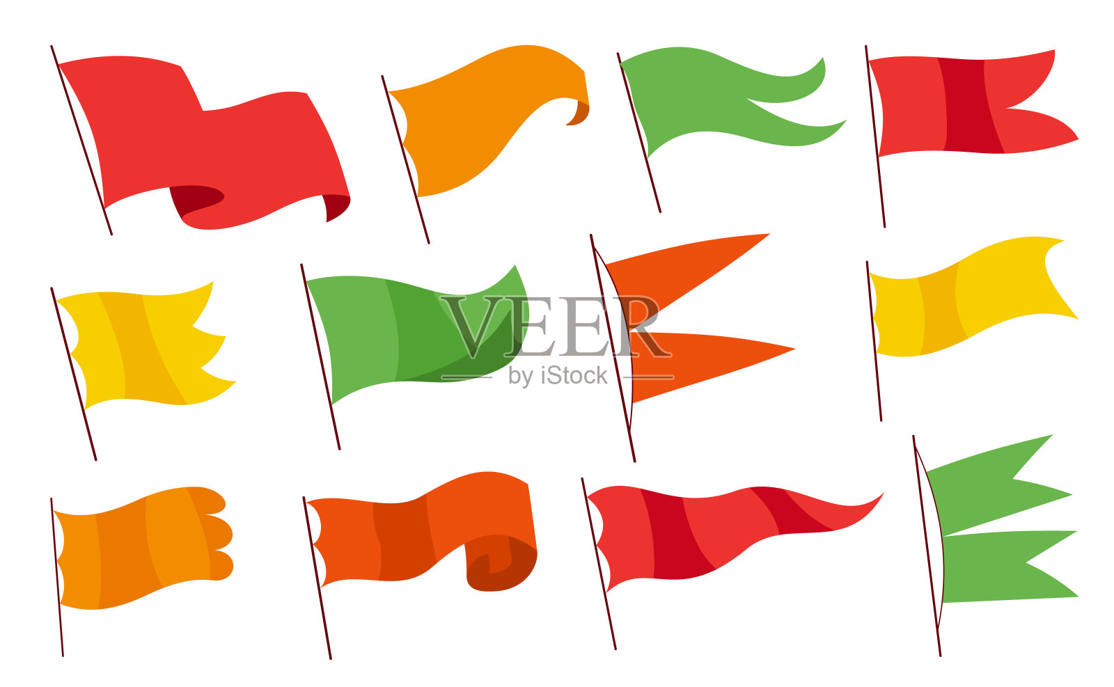 挥舞着旗帜。在白色背景上设置颜色标志模板。飘扬着象征的国旗。横幅的设计元素。模型集合设计元素图片