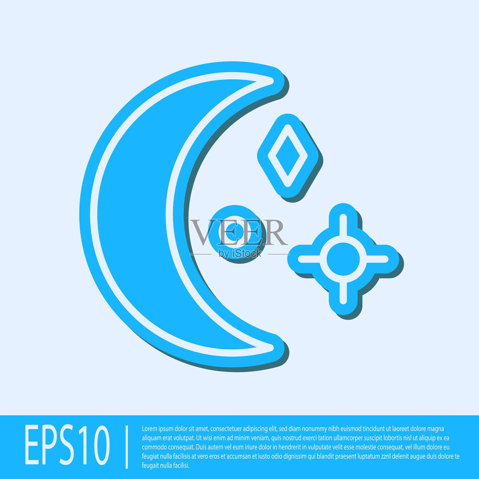 蓝色线月亮和星星图标孤立在灰色插画图片素材