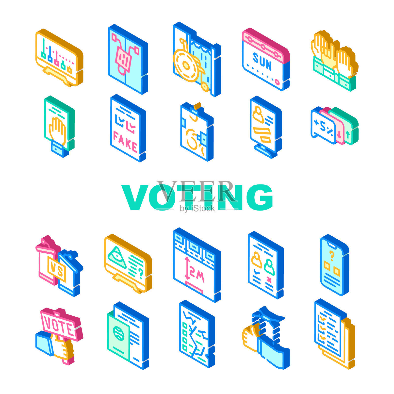 投票和选举收集图标设置向量插画图片素材