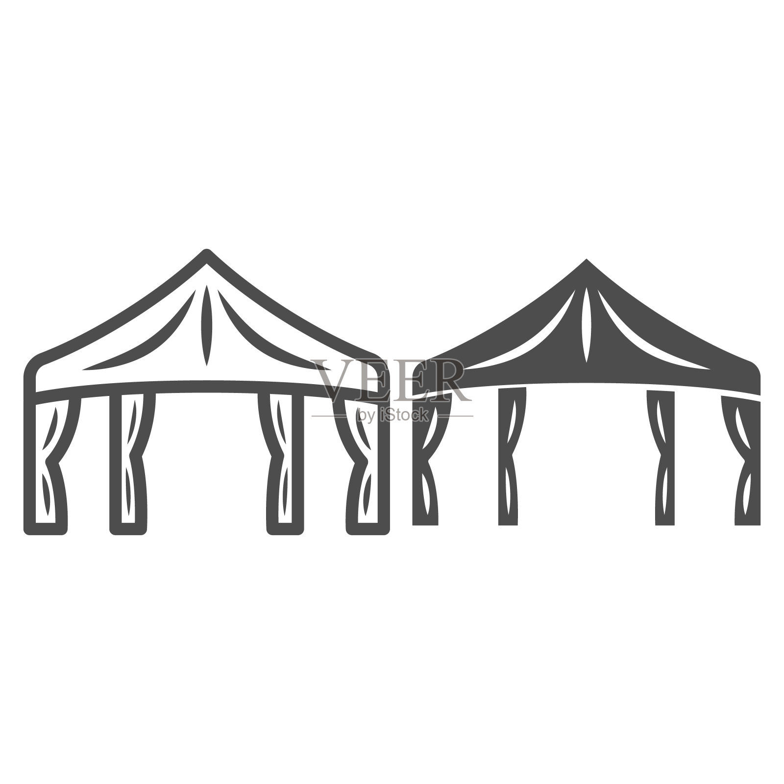 帐篷线和固体图标，啤酒节概念，派对设备标志的白色背景，活动帐篷图标轮廓风格的移动概念和网页设计。矢量图形。设计元素图片