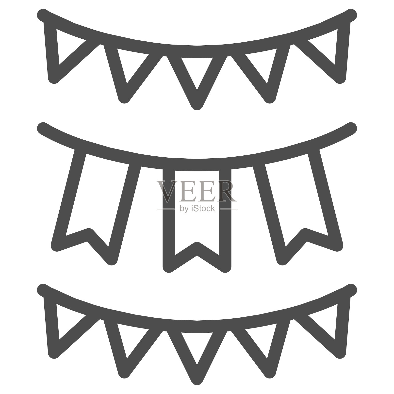 节日花环与旗帜线图标，啤酒节概念，花环和旗帜标志在白色背景，节日装饰图标轮廓风格的移动和网页设计。矢量图形。插画图片素材