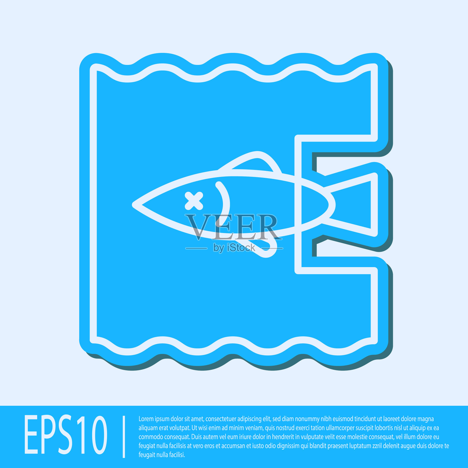 蓝色线停止海洋塑料污染图标插画图片素材