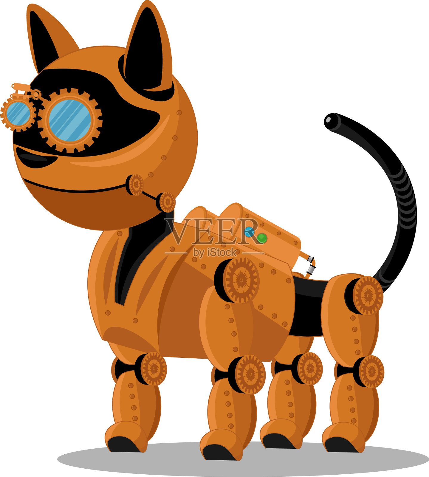 猫蒸汽朋克机器人奇特的动物图案设计元素图片