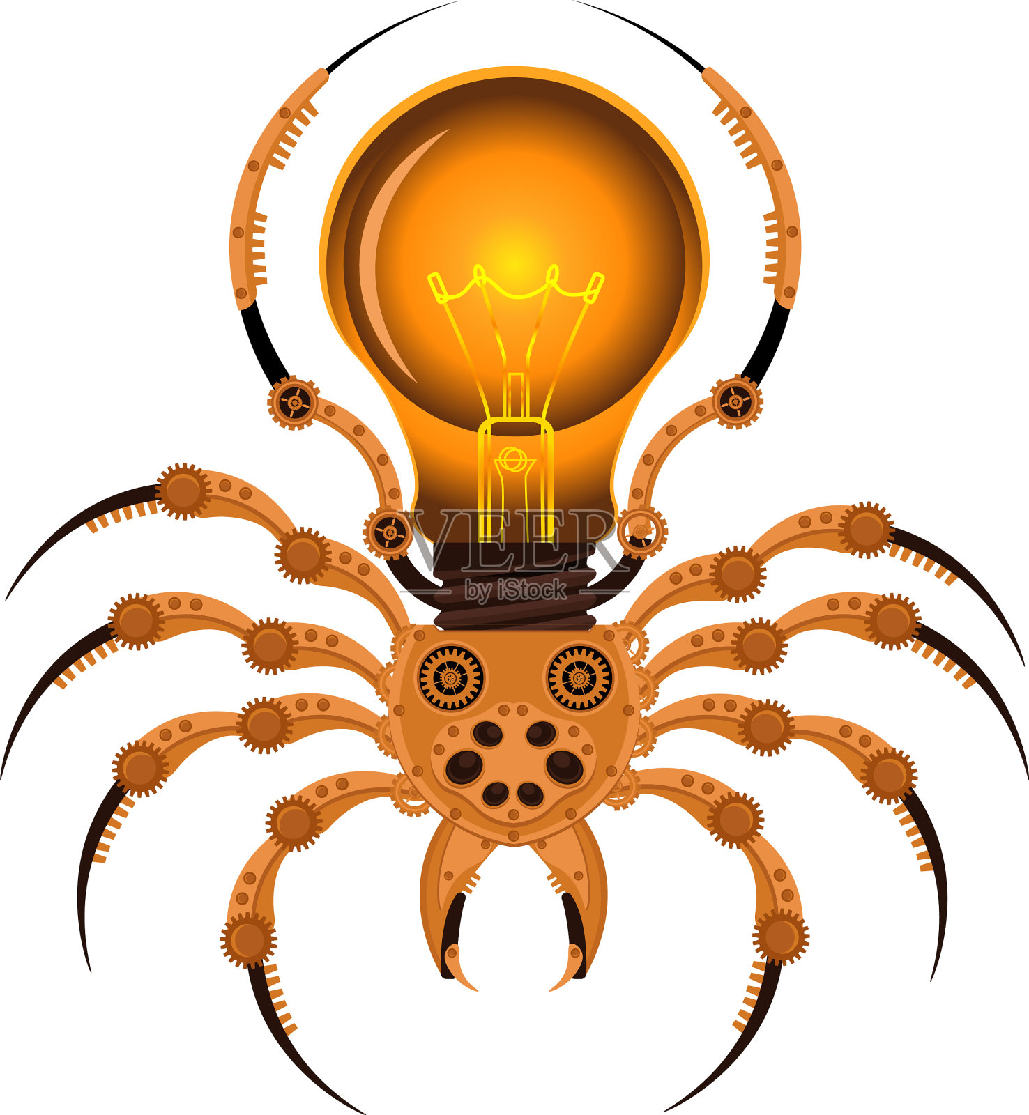 蒸汽朋克蜘蛛机械昆虫在白色设计元素图片