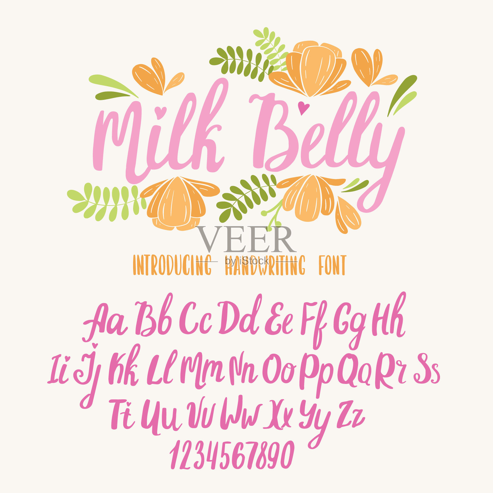 孩子们的字体。排版字母与彩色儿童插图。手写体的庆祝会和精巧的设计。插画图片素材