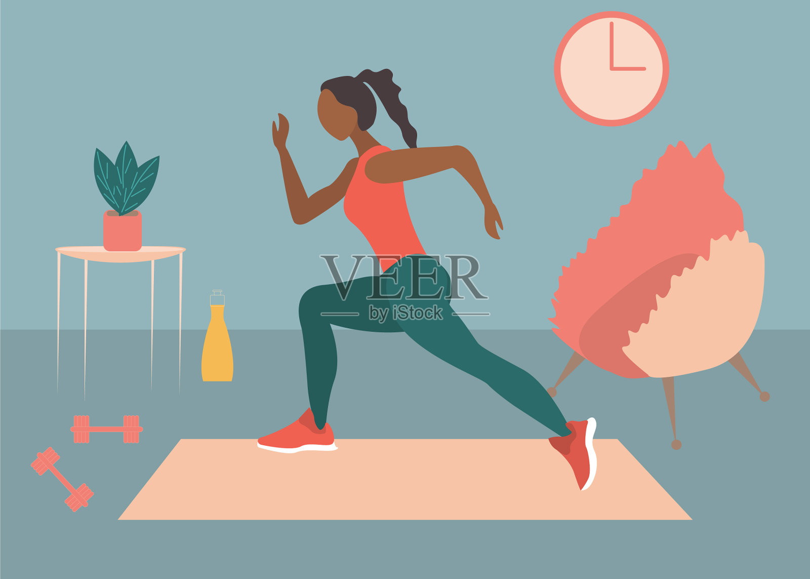 健美的妇女穿着运动服在家锻炼插画图片素材