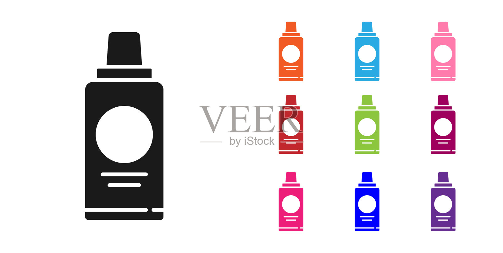 黑色瓶子的洗发水图标孤立在白色图标素材