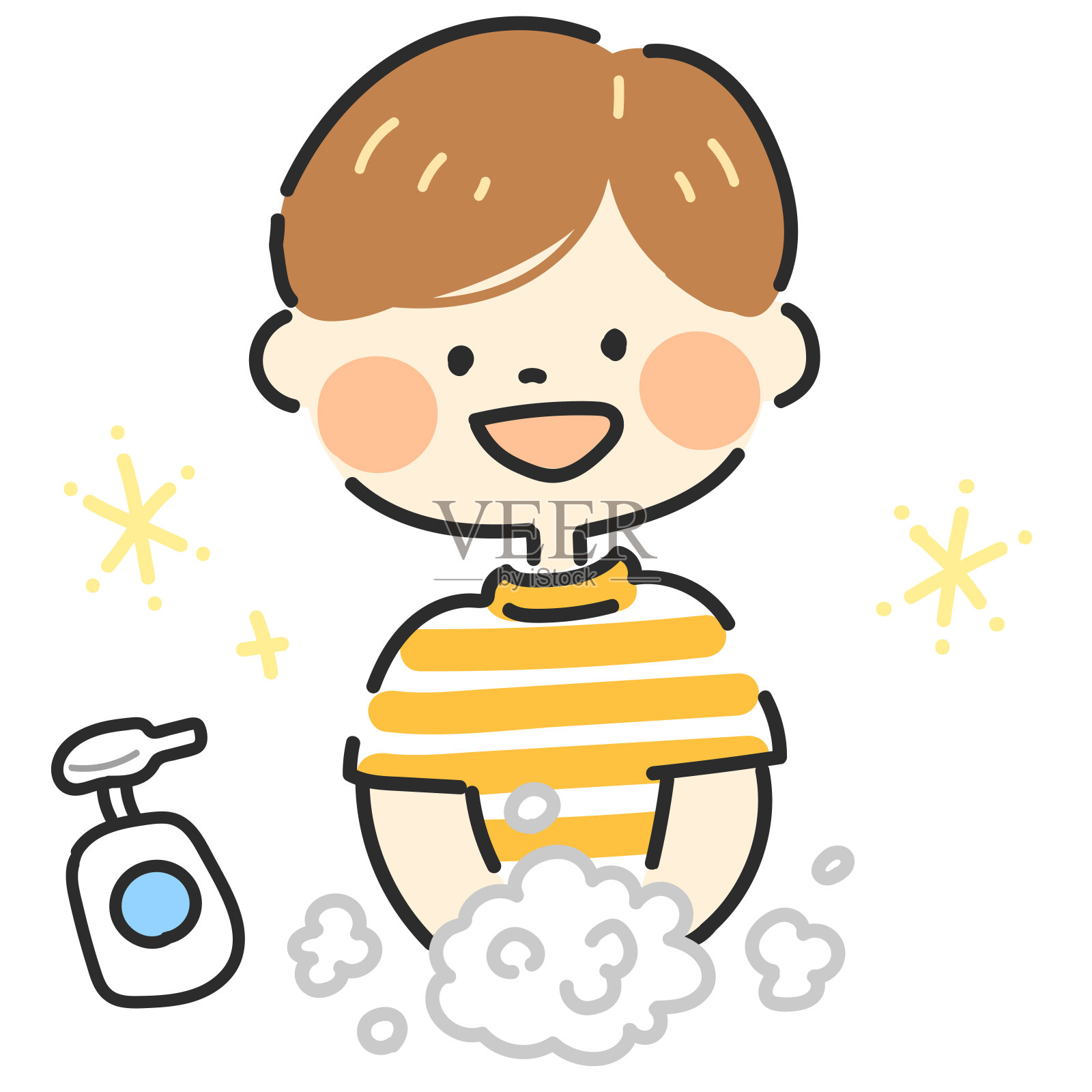 一个男孩用肥皂洗手的插图插画图片素材